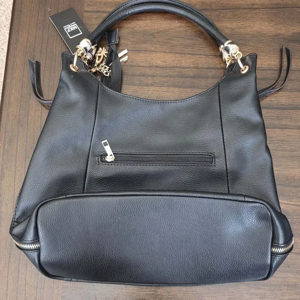 NWT MKF Collection Mia K. Farrow 7109 Black Faux Leather Hobo Shoulder Bag